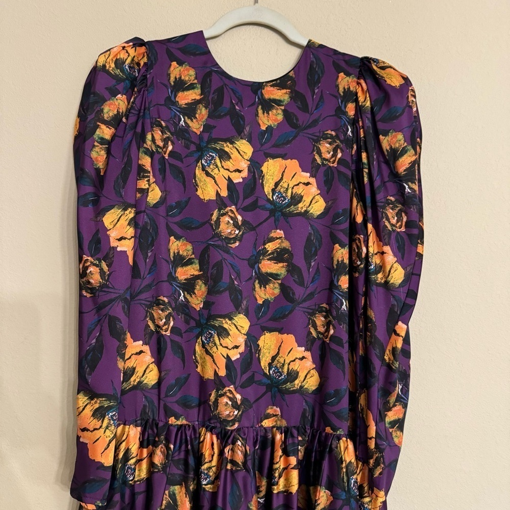DELFI Collective Floral Dress Purple Floral Puff Sleeves Size Medium NEW $398 - Picture 4 of 16